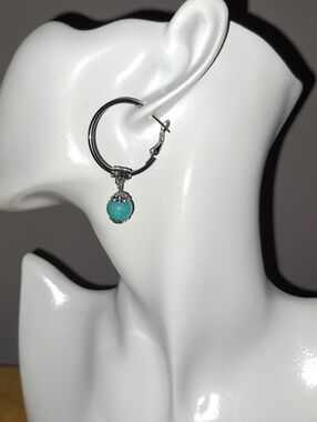 316L Stainless Steel Hoop Leverback Earrings with 8mm Amazonite Dangle Bead